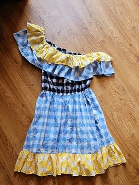 Caroline Constas Plaid Gingham Textured Ruffled Mini Dress